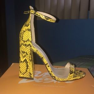 Yellow Snakeskin Block Heel